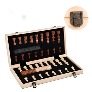 Best Selling 2023 High Quality Wholesale 2 in 1 Wooden Chess Games Magnetic International Chess Pieces Wooden Foldable Board Set
