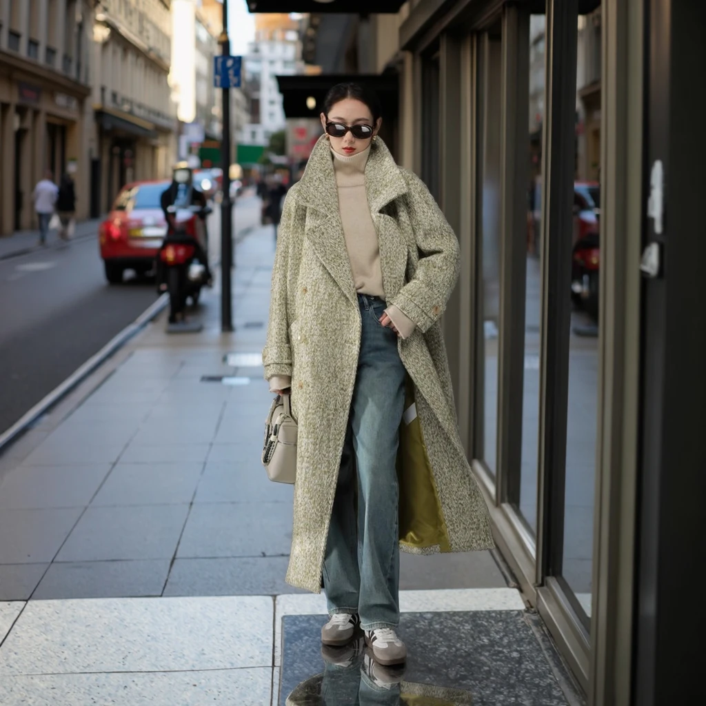 Best-Selling Eco-friendly Retro Long Sleeve Double Breasted Wool Double-Faced Woolen Blazer Women Autumn Winter