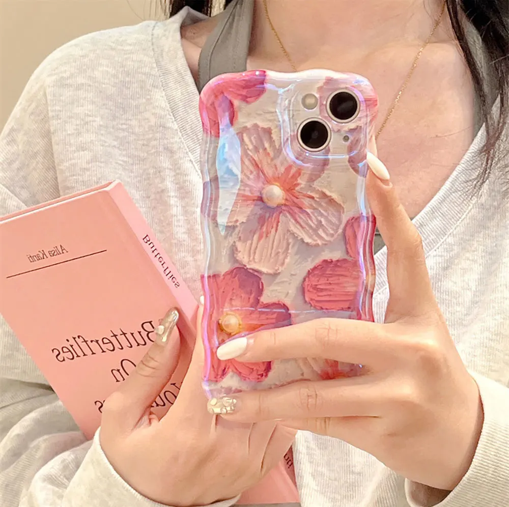 Oil Painting Flower Phone Case For Iphone X 7 8 10 11 12 13 14 15 Max Pro Plus Pink Pearl Sjk187 Laudtec factory