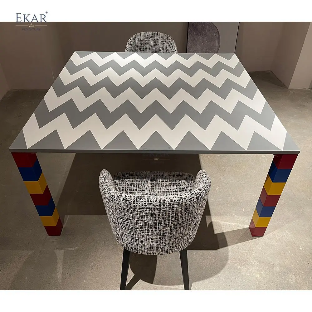 product nordic elegant set dining table with gray and white panel top multicolored stone inlay and red yellow blue legs for home bar-61