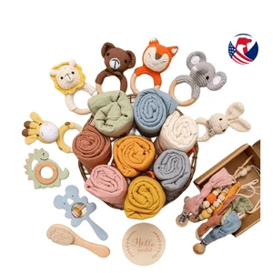 Baby Gift Set 100% Cotton Soft Baby Bib Set with Soft Toy for Newborn Unisex