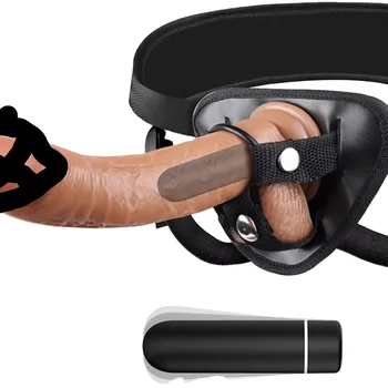 Strap-on Realistic Vibrating Dildo Wearable Harness with Bullet Vibrator, Detachable Silicone G Spot Stimulator