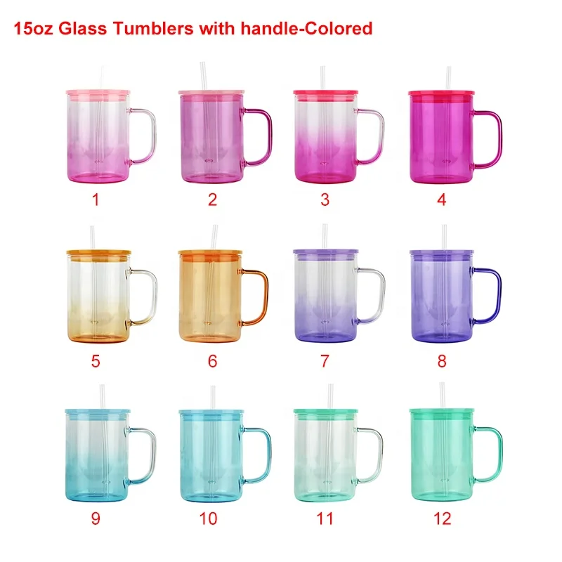 Wholesale Custom Logo Sublimation 15oz Cute Glass Mug in Bulk Clear Frosted  Colored Glass Cup with Handle and Colorful Lids| Alibaba.com