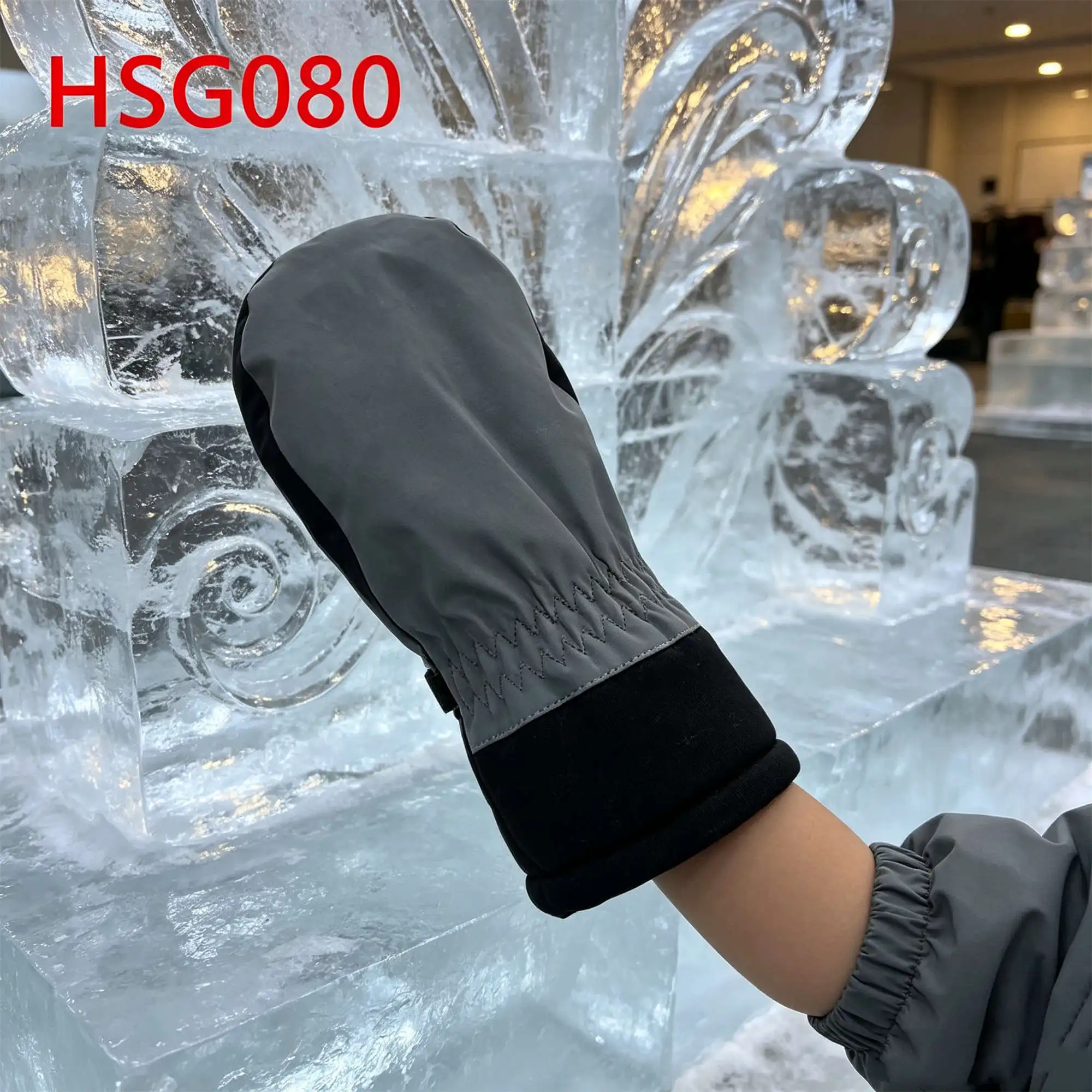 ZYF,Ice Sculpture Carving Reflective Accents Design Kids Snow Gloves Gust-proof Wrist Seal Keep Warm Child Ski Mittens HSG080