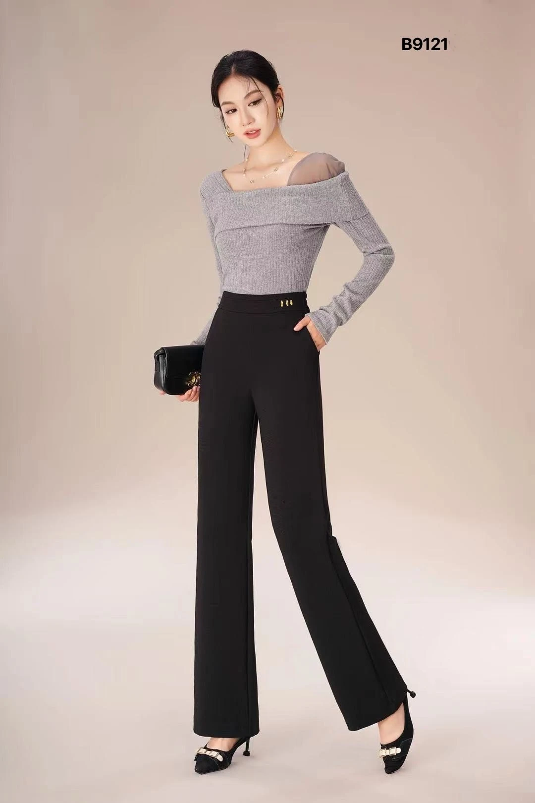 2025 Autumn-Winter Collection - New Loose Straight High-Waist Casual Pants in Size - Slim Fit Design with Solid Pattern