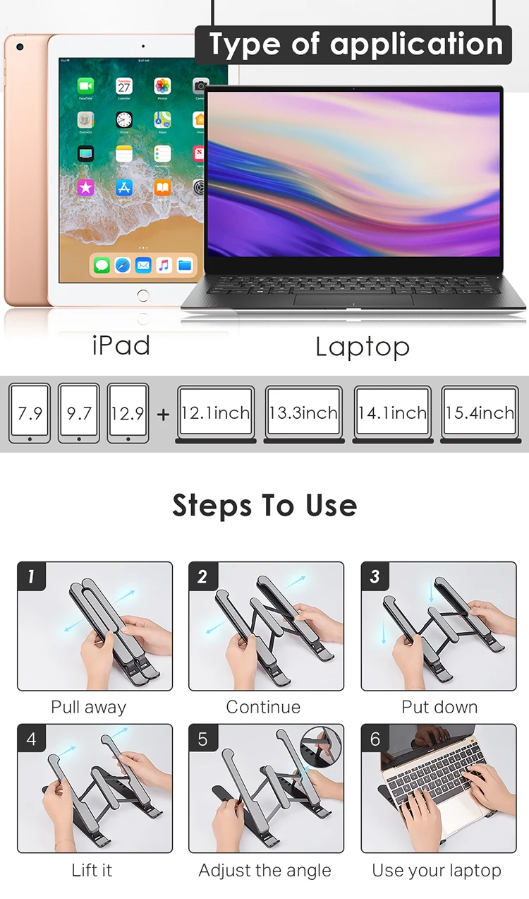 Foldable Portable Adjustable Laptop Notebook Tablet Cooling Riser Non-Slip Stand Holder Support