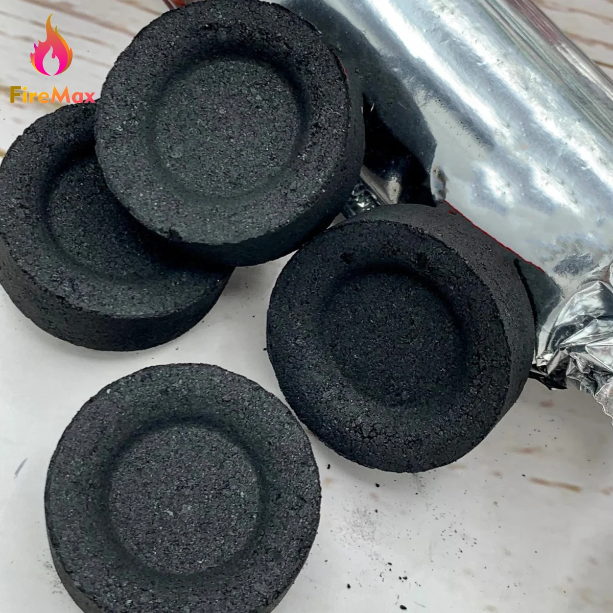 FireMax Hardwood Bamboo Quick Hookah Charcoal for Incense Shisha Charcoal 22mm-60mm Round Black Long Burning Time Charcoal