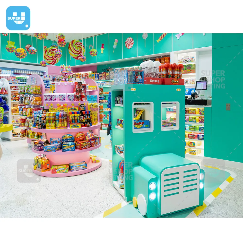 Custom Modern Unique Sweets Store Design Bespoke Snack Display Rack Shelf for Candy Shop Interior Decorations