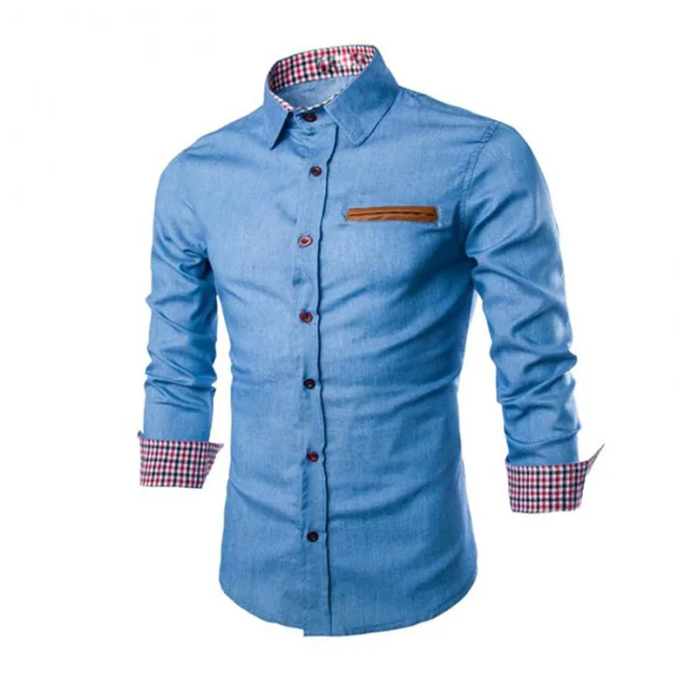 Männer stilvoll Denim Langärm Slim Fit Hemd Lien Kotteng Button Down Personaliséiert Hemd Männer Hemden119_voghion.com