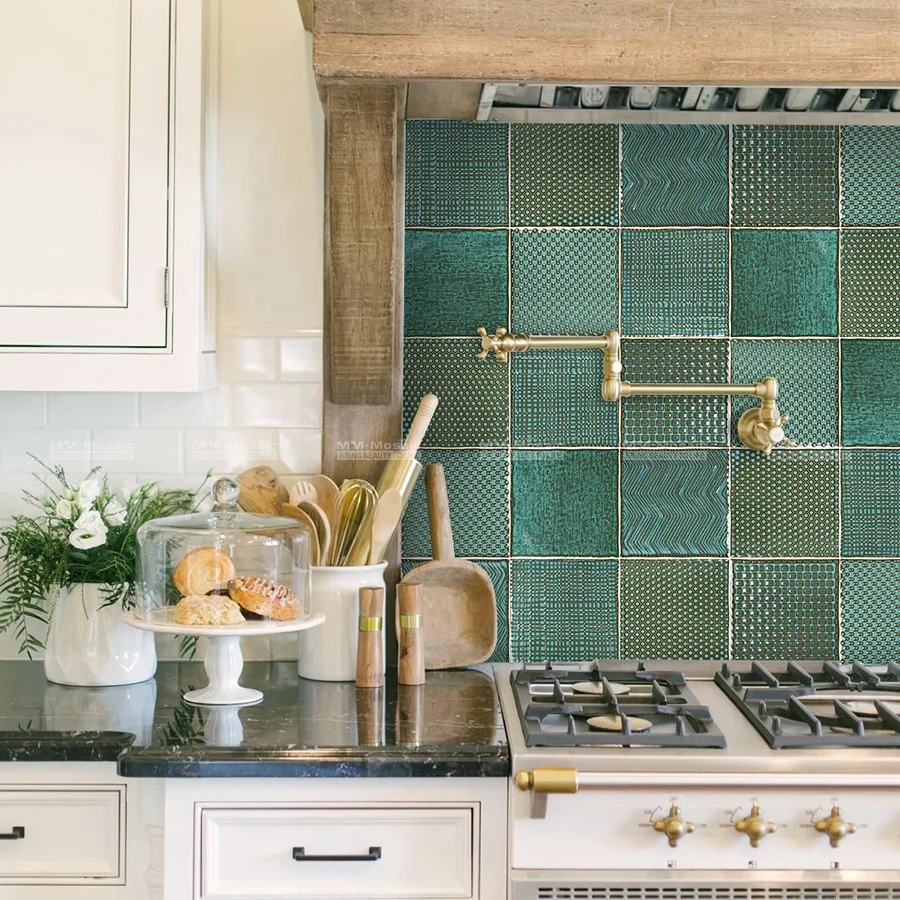 OEM Accept Glazed Porcelain Square Handmade Kitchen Backsplash Tile Green for Wall Kitchen Living Room Bedroom Hotel Project