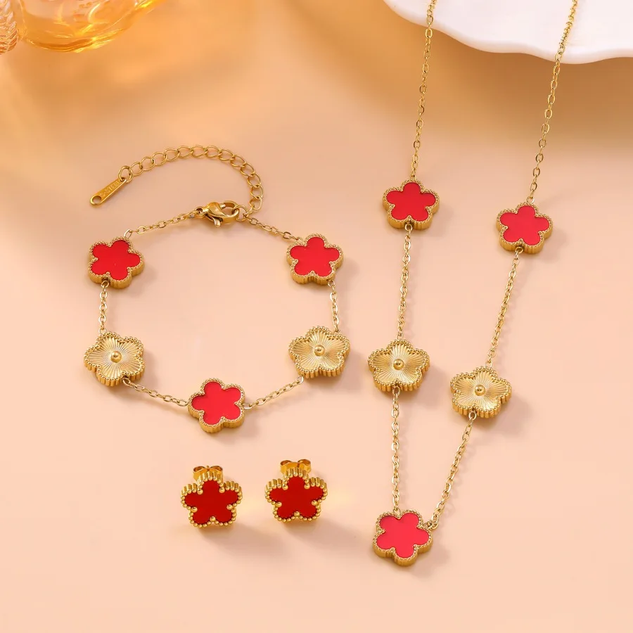 Elegant Five Clover Stainless Steel Jewelry Set