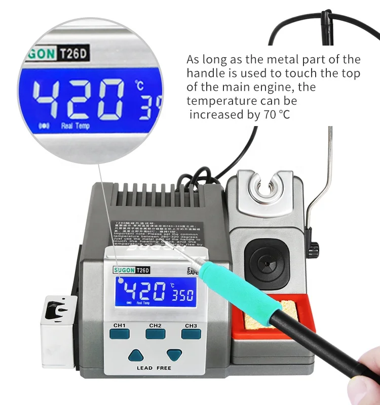 Factory Sales SUGON T26D Electronics Soldering Iron Gun Kit SMD Welding Soldering Station With 210 Soldering Tips