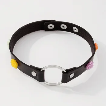 MLAKOO Collare Grocollo n Ecopelle Stle Punk-Rock Stle Gotco con Borche Regolable e Base