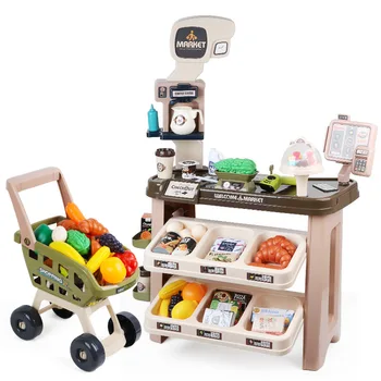 Supermarket Cash Counter Play Set for Kids  Grocery Store Pretend Play Role Market Stall Toy Shop Shopping Cart for Supermarket