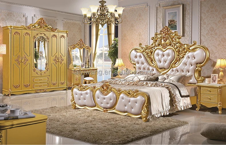 Luxury Design Wooden Antique King Size Bedroom Sets Royal Bedroom