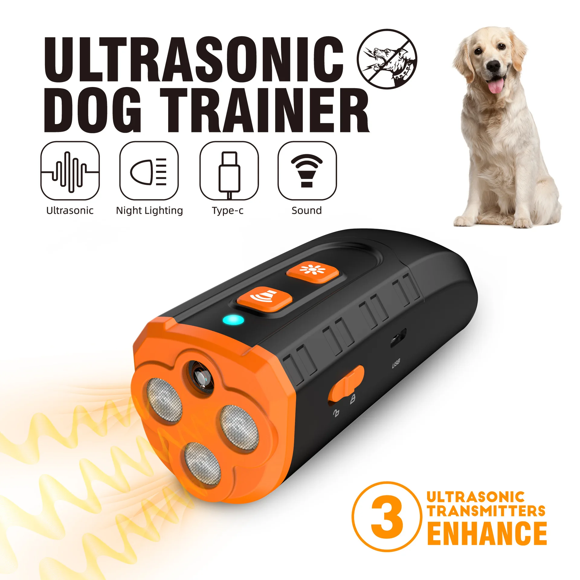 Handheld Ultrasonic Dog Trainer Repeller Pet Anti Barking Repeller Anti Barking Stop Bark Training Control Device With LED Light