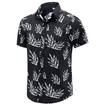 Wholesale Men's Smart Casual Hawaiian Beach Shirt 100% Polyester All-Over Printed Summer Design Short Sleeves Flannel Spring