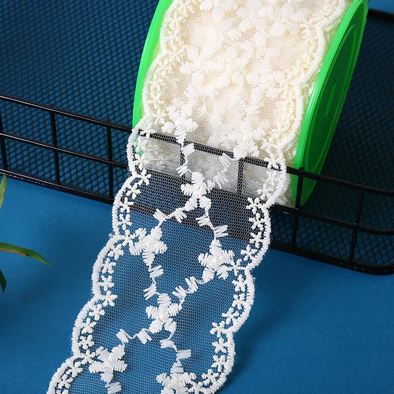 Width 7 cm Polyester Embroidered Soft Mesh Milk Silk Lace White Tulle Lace Trim Fabric for Garments Bridal Dress