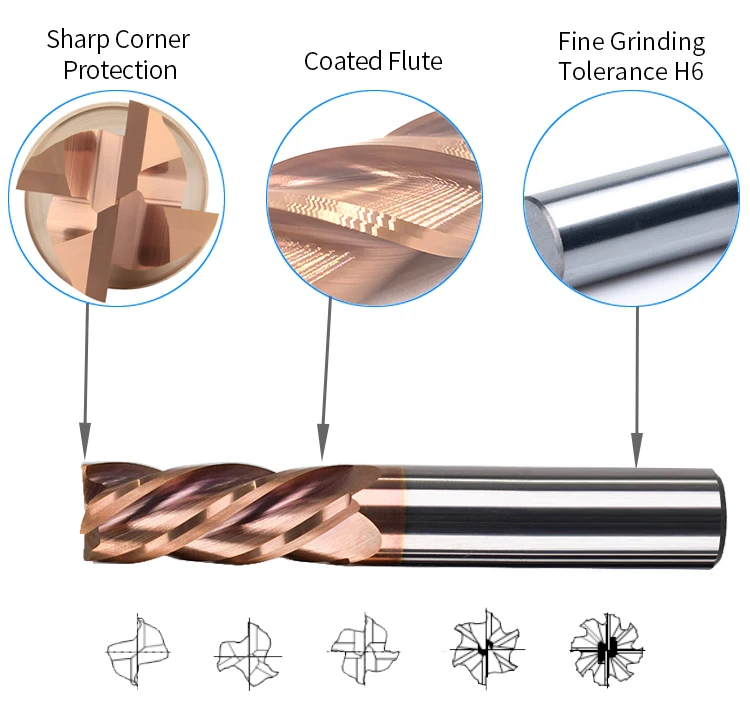 CNC QUALITÄT Carbide End Mill Diameter 3 Mm / Diameter 4 Mm / Diameter 5 Mm / Diameter 6 Mm / 8 Mm / 10 Mm / 12 Mm / 16 Mm - View #3