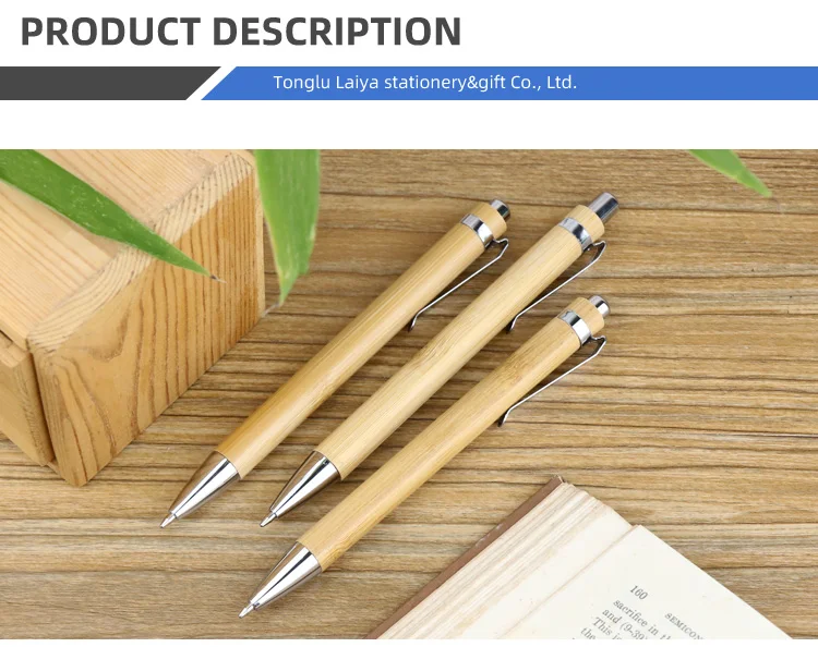 Custom Logo Eco-Friendly Bamboo Wood Ballpoint Pen 1.0mm Writing Width Blue/Black Ink Durable Sustainable Office & School Use