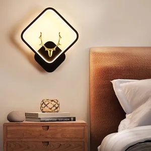 Modern Creative Deer Head LED Wall Lamp Luxury Iron Background Indoor Decorative Lights for Bedroom & Living Room