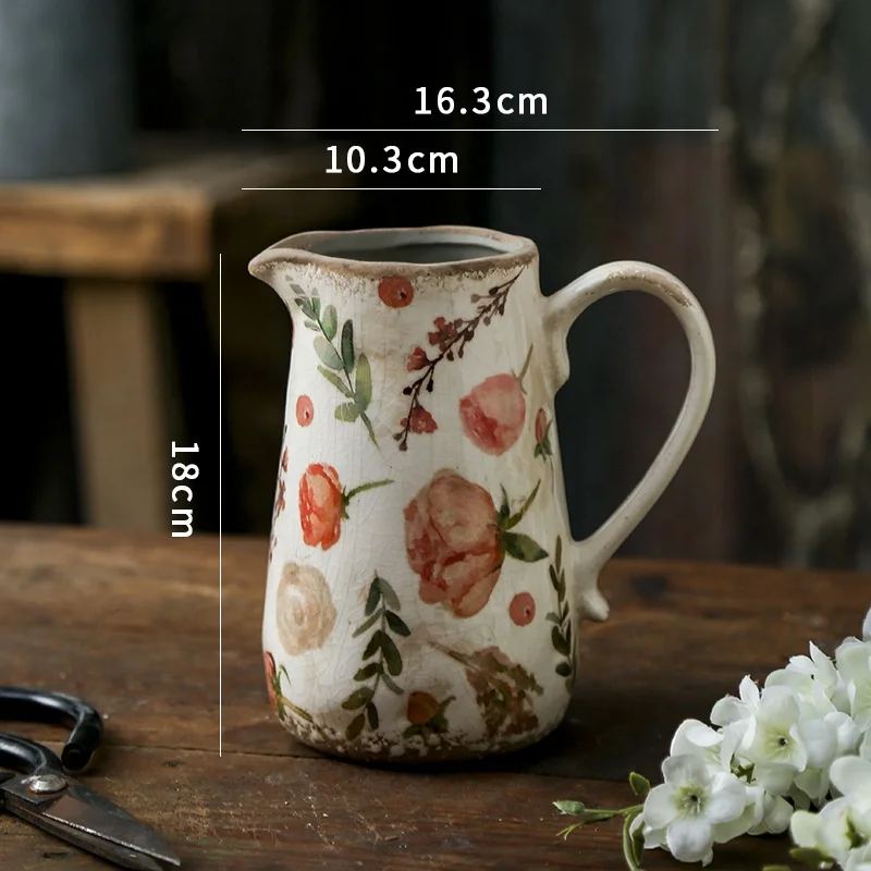 Nordic Retro Creative Spring Ceramic Decal Printing Kettle Vase With