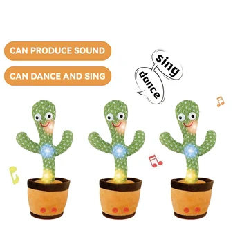 Unisex Children's Anime Luminous Cactus Plush Toy Baby Educational Gift USB Music Light Mesh Repeating Talking Singing Features