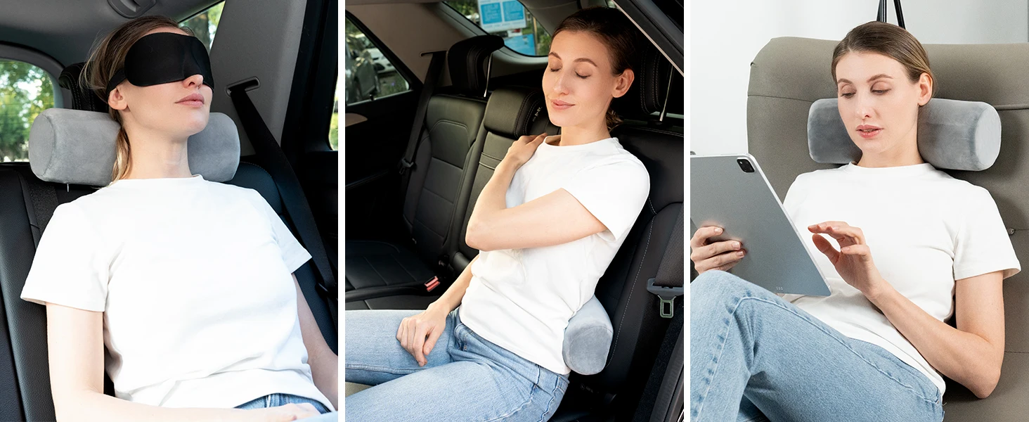 Gray Solid Color Wholesale OEM Long Bolster Style Neck Pillow Memory Foam Lumbar Roll Travel Support Pillow CE Adults Column