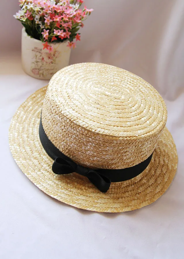 China Supplier Cheap Straw Boater Hat Sailor Skimmer With Black Band