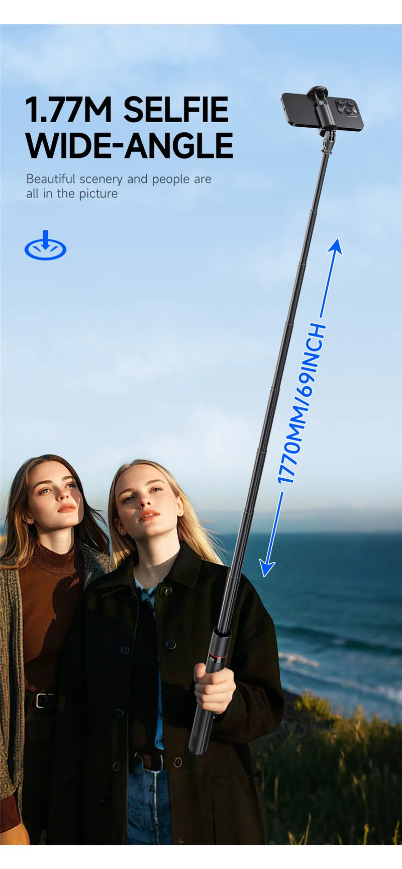NEW TT01 All-in-one Auto Jump Open Tripod Magnetic Remote Drop Automatically Tripod 1.77m Super Long Rod Selfie Stick