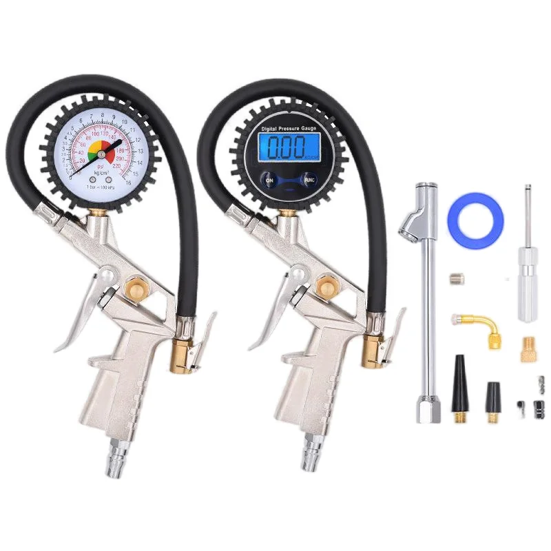 High Precision LED Liquid Crystal Digital Display Tire Pressure Gauge Metal Car Tire Inflation Gun Fixed Type Pencil Shaped