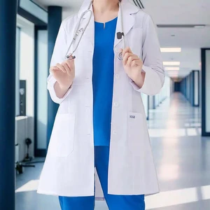 Customized Logo Medical Design Women's Doctor's White Lab Coat Hospital Uniforms Made Comfortable Polyester/Cotton Woven Fabric