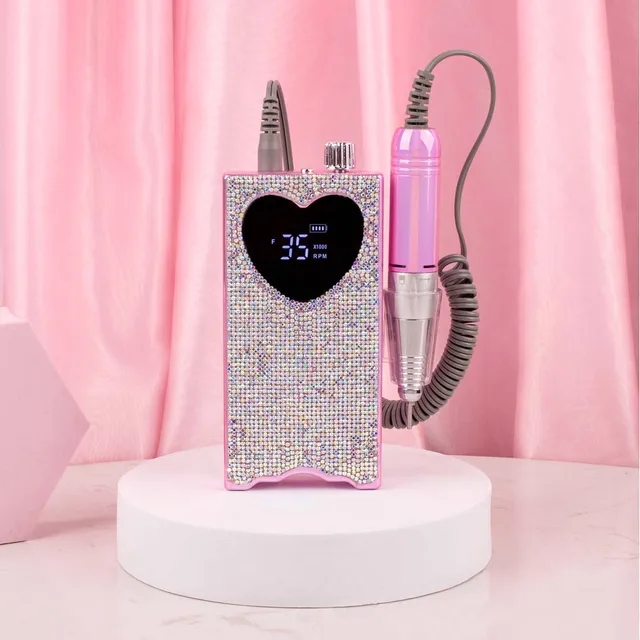 Heart-shaped Shiny Crystal Drilling Electric Portable Recharge Machines Nail Drill Machine 35000rpm Nail Drill