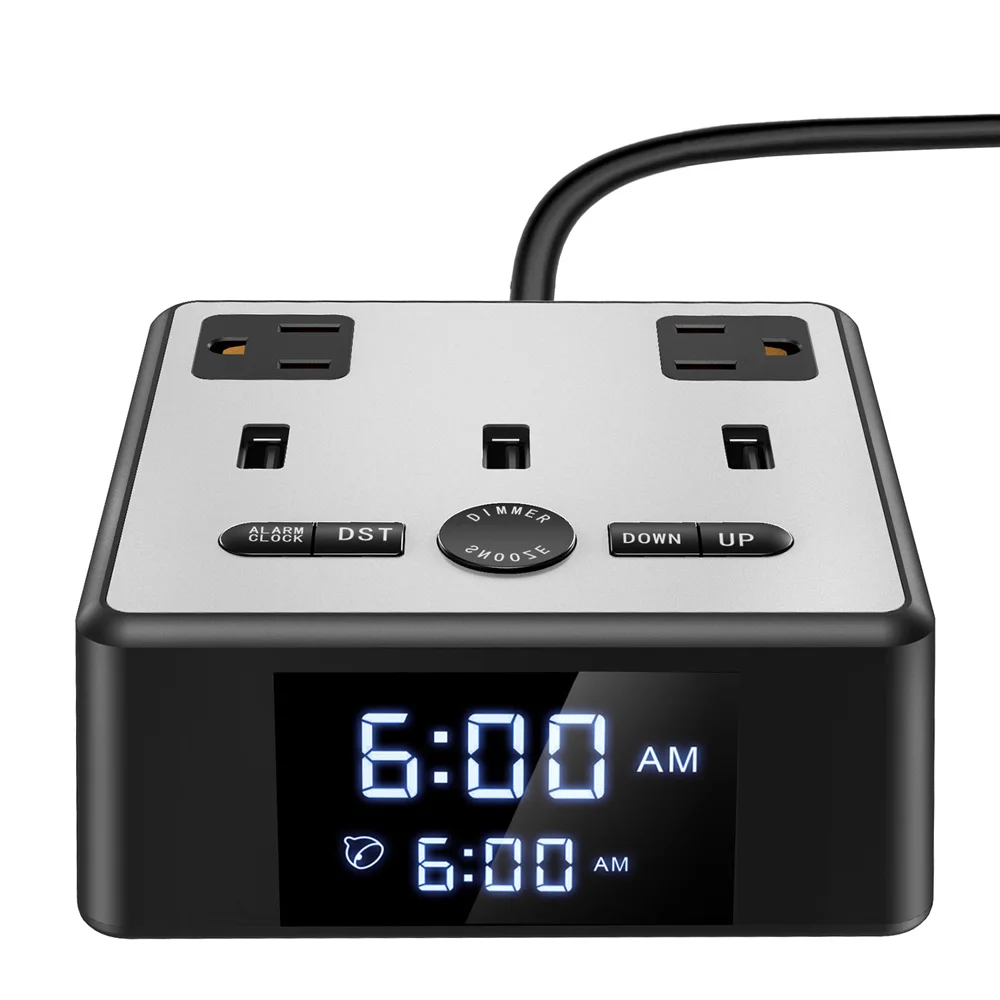 Светильник для пробуждения 3 Usb-порта 2 розетки переменного тока 6 футов шнур питания стабилизатор напряжения удлинитель зарядная станция кубический светодиодный цифровой