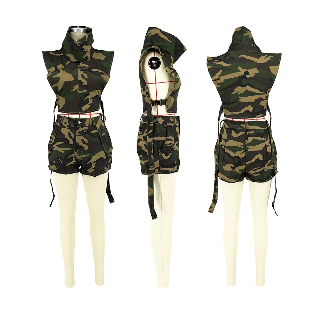 Fs11411d Casual Women's Shorts Sets 2023 Summer Camo Clothing Buy