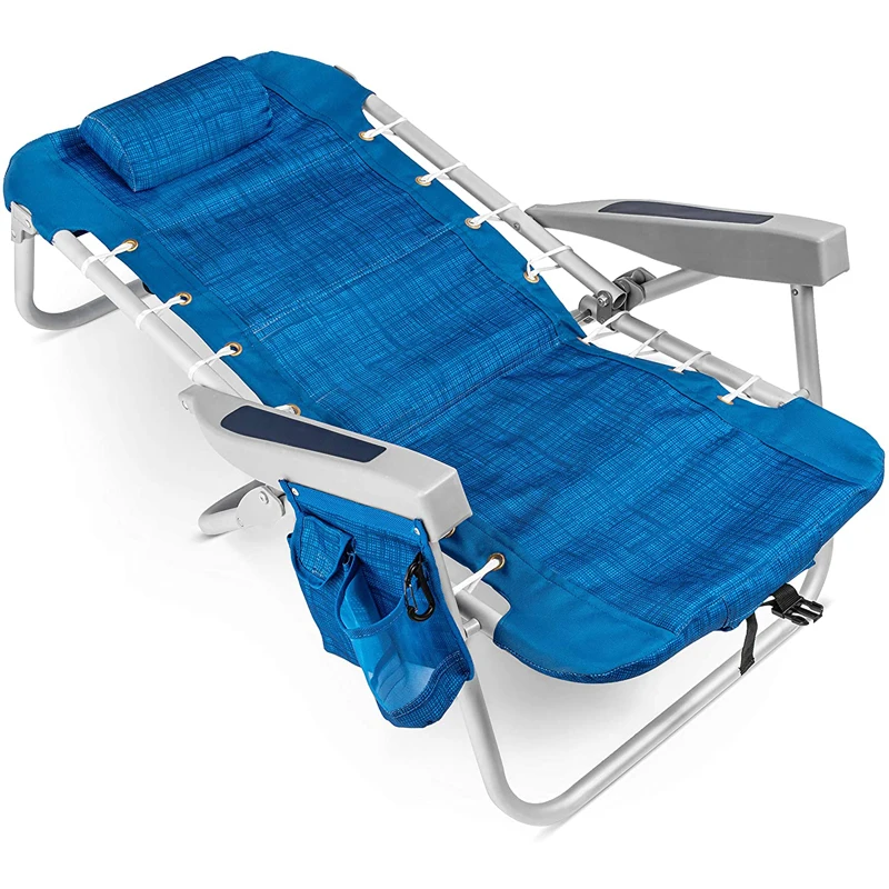 Folding Backpack Beach Chair With 5 Positions Towel Bar Cooler Pouch