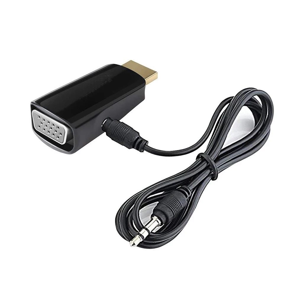 Adattatore da HDMI a VGA, convertitore adattatore da HDMI a VGA placcato oro, full HD 1080P, scheda video esterna, adattatore multi-monitor, computer desktop, monitor, proiettore (nero