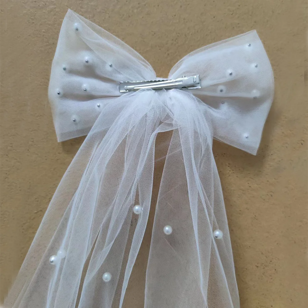 Оптовая продажа красивая вуаль бант женские аксессуары для волос свадебная жемчужная