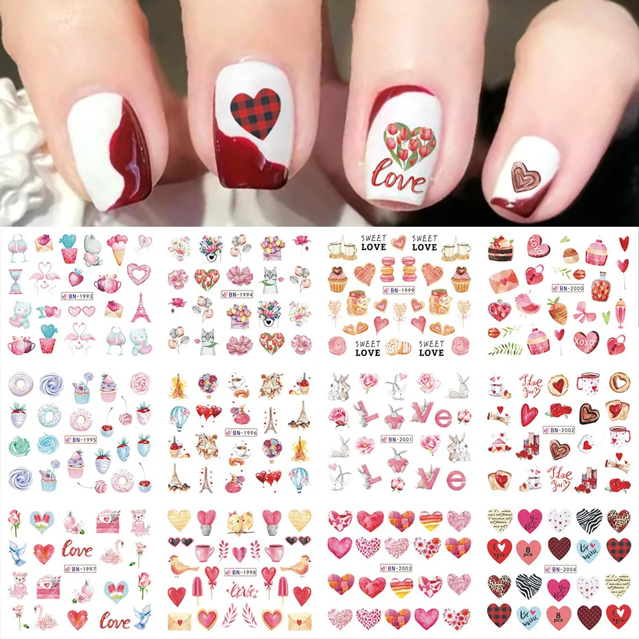 Valentine Nail Art Stickers Lover Heart Designs Nail Decals Cartoon  Manicures US