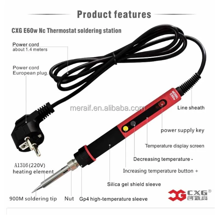Wholesale CXG E60w/90w/110w LCD Temperature Digital LED Adjustable Electric Soldering Iron with EU USA UK plug