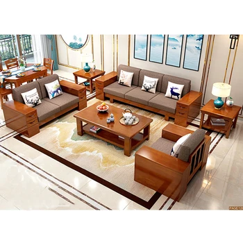 Best Selling Design Wooden Sofa Sets Furniture Fabric Modern Wood Sectional Sofa Set for Living Room