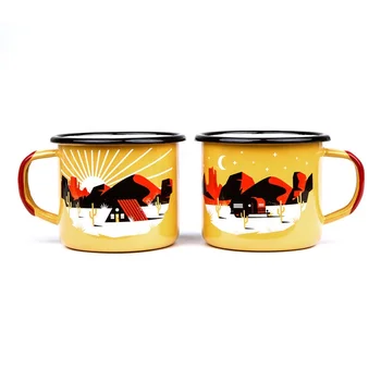 Custom Vintage Souvenir Enamel Coffee Cup Enamelware Camping Campfire Mug Retro Enamel Coffee Mug With Handle