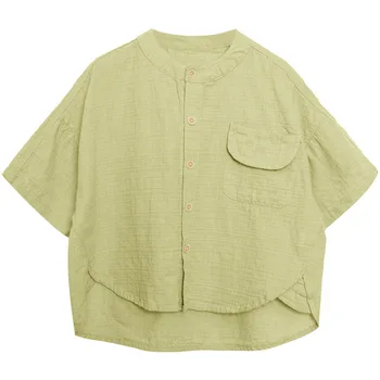 Summer cotton baby boys shirts round neck short sleeves new fashion solid breathable soft thin baby clothes