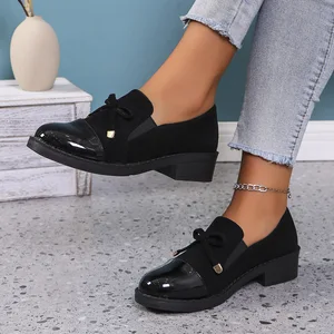 QuiteS 2026 New Plus Size Slip-On Loafers Autumn Chunky Heel PU Upper Rubber Shoes Casual Sexy Shoes for Women