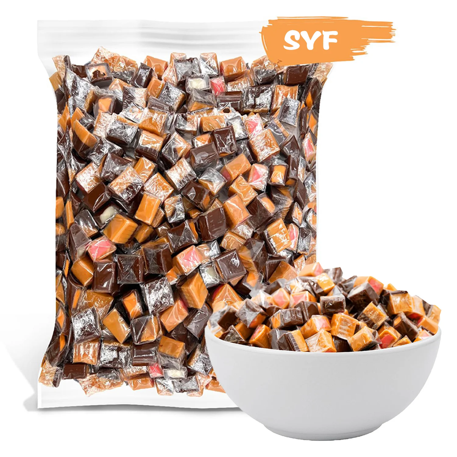 Factory Direct Custom Private Label Bulk Milk Cocoa Chocolate Mix Flavour taffy Gummy Candy Toffee Chewy Candy