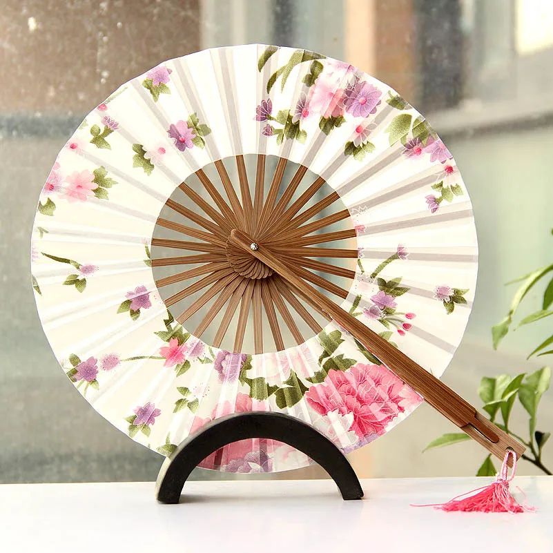 Ventaglio Pieghevole Giapponese Sakura Flower - Tascabile In Bambù E Stoffa, 26x32,5 Cm, Rosa, Per Matrimoni E Feste - 2
