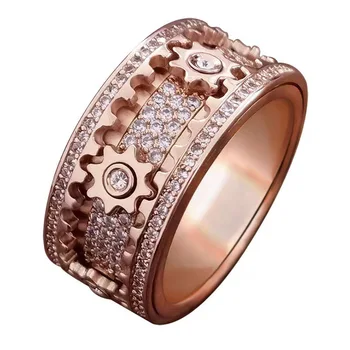 RFJEWEL New Arrival Gypsophila Pariculata Gear Spinner Rings Mechanical Couples Rotating Gemstones Ring