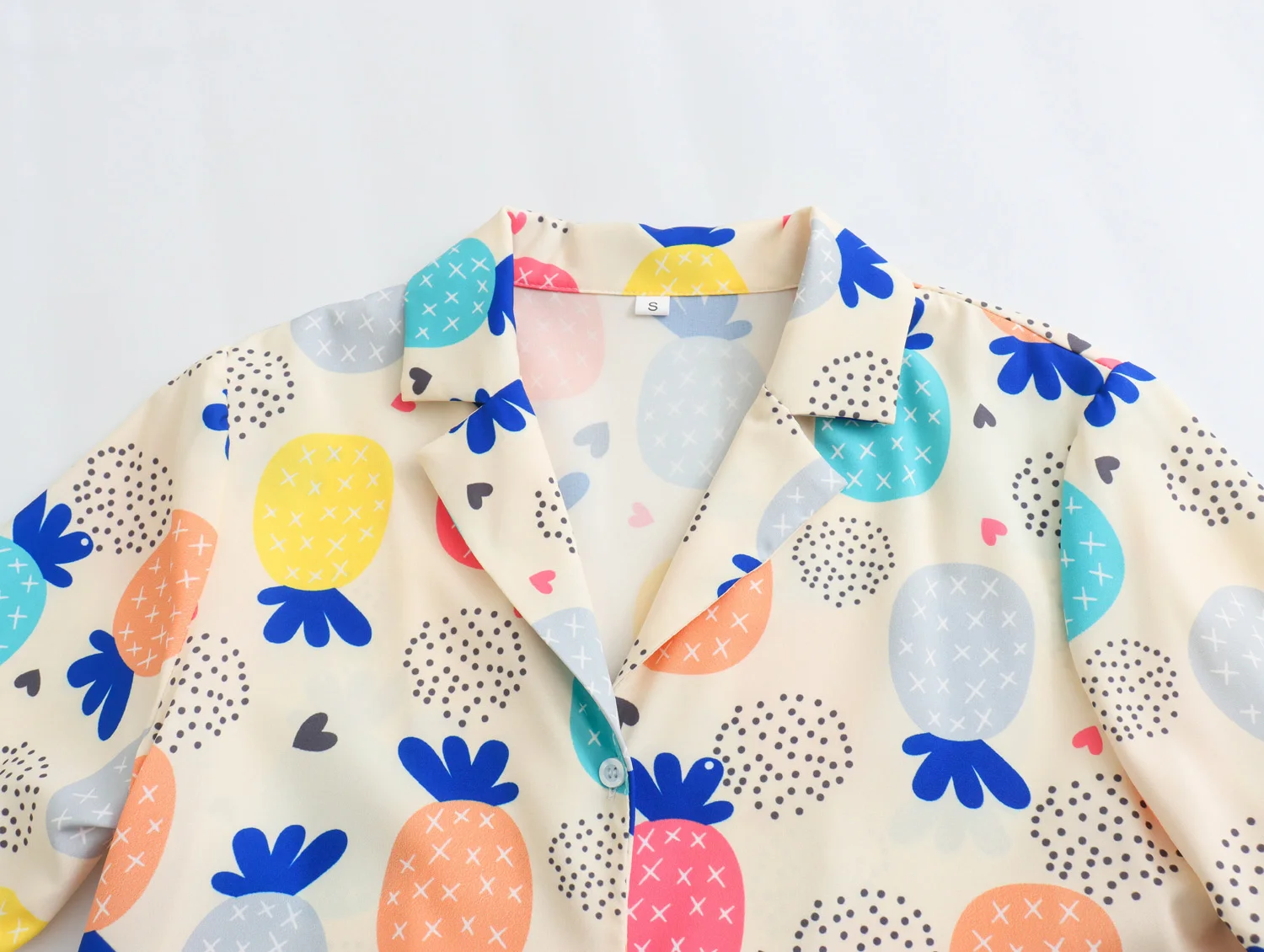 Notched Collar Short Sleeve Multi Color Print Buttons up Casual Fashion Blouses Tops for Women