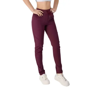 Women's High Waist Elastic Running Fitness Sweatpants Drawstring Skinny Sweatpants Cargo Pockets Spandex/Nylon Women Gym
