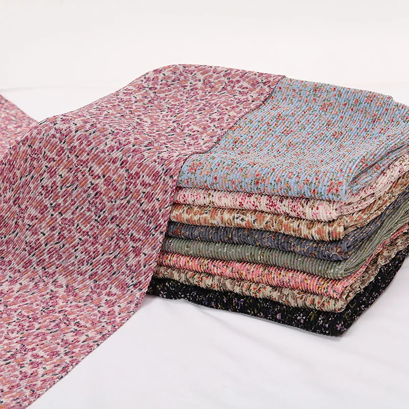 Lovely Floral Elastic Wrinkle Square Pleated Instant Scarf